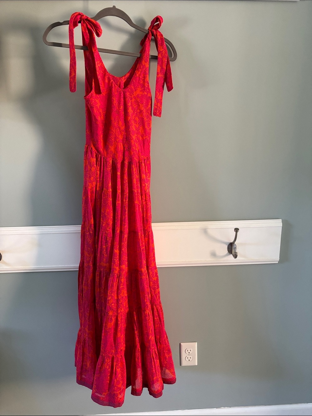 Free People Orange-Red Tie Shoulder Maxi Dress